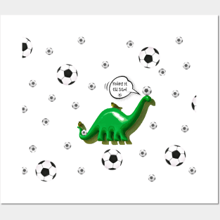 Soccer Dino -Kicking it Old School- White Posters and Art